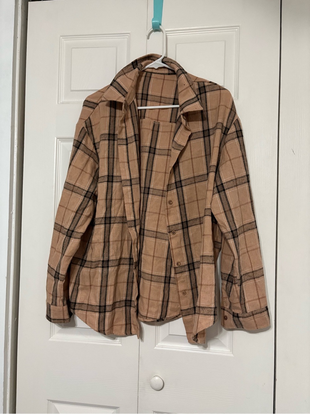 Women's Tan Plaid Button-Front Flannel
